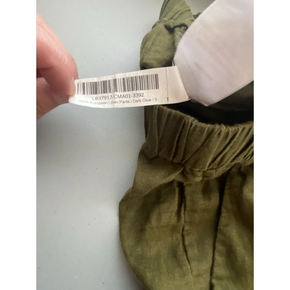 Quince Pants Size S Dark Olive 100% European Linen Elastic Waist Pockets Relaxed